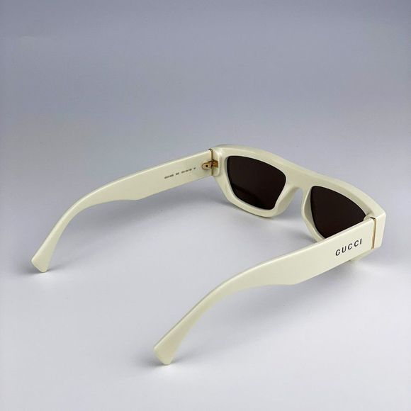 Gucci GG1134S 003 Sunglasses Ivory White Brown Rectangle Unisex - Picture 9 of 13